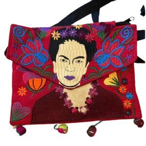 Frida Kahlo Boho Chic hand embroidered bag with tassels